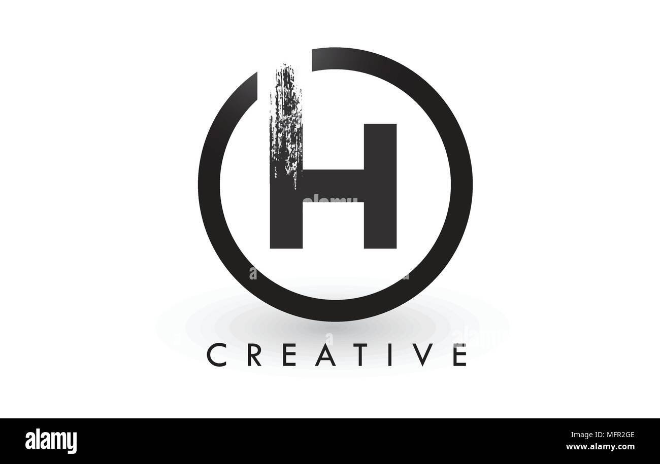 H Brush Letter Logo Design with Black Circle. Creative Brushed Letters ...