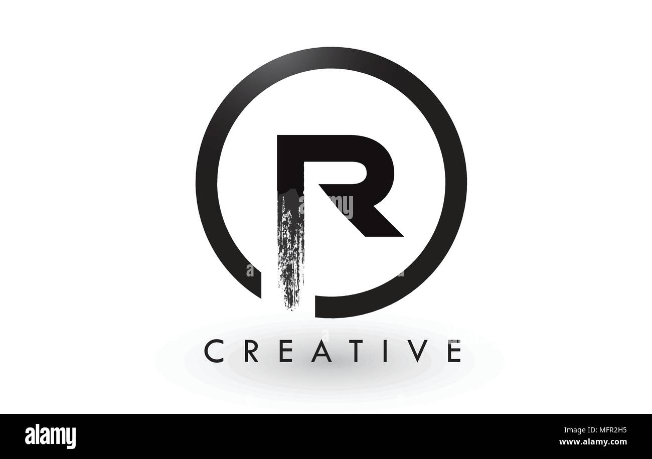 R Brush Letter Logo Design with Black Circle. Creative Brushed Letters ...