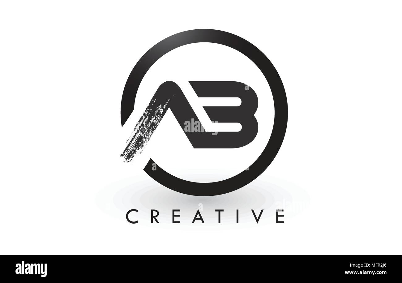 AB Brush Letter Logo Design with Black Circle. Creative Brushed Letters Icon Logo. Stock Vector