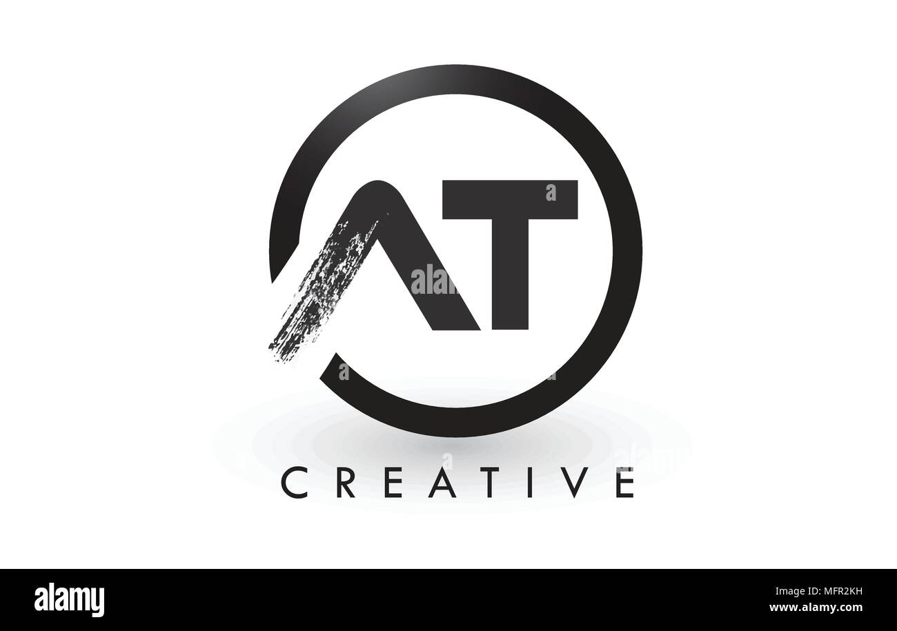 AT Brush Letter Logo Design with Black Circle. Creative Brushed Letters ...