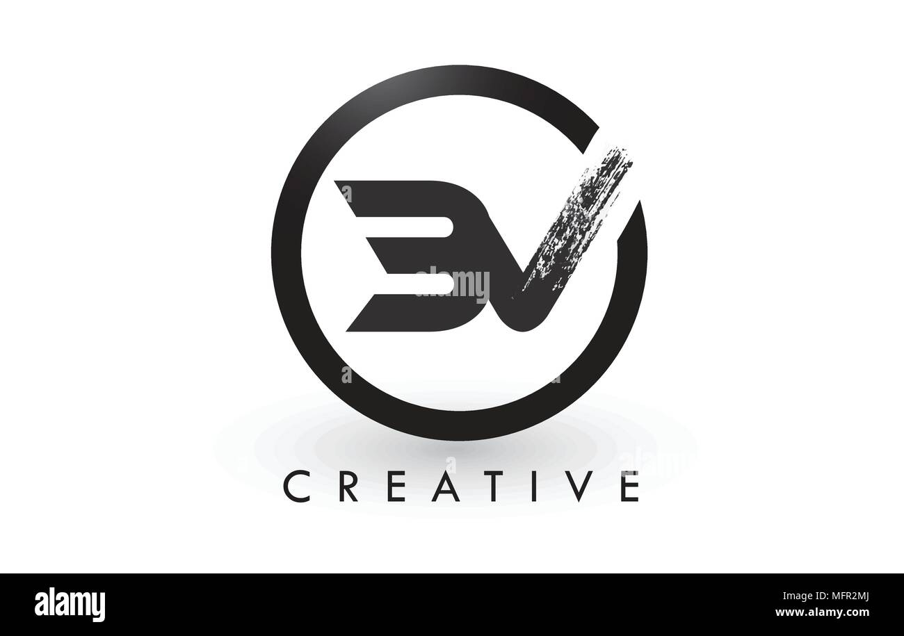 BV Brush Letter Logo Design with Black Circle. Creative Brushed Letters ...
