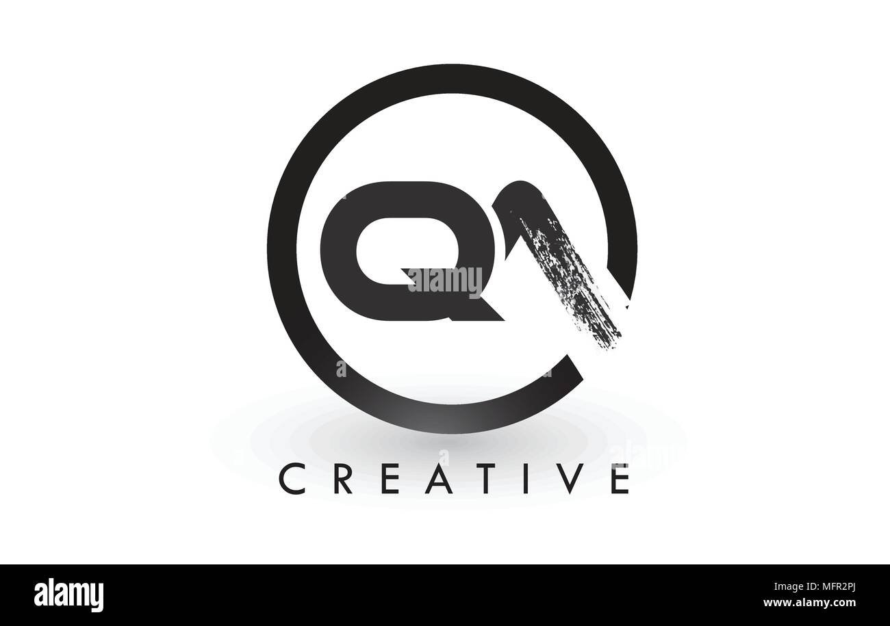 QA Brush Letter Logo Design with Black Circle. Creative Brushed Letters ...