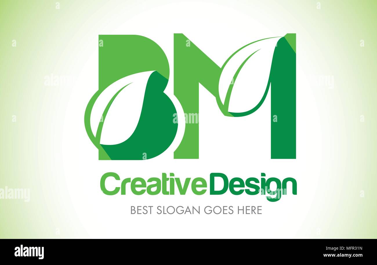 BM Green Leaf Letter Design Logo. Eco Bio Leaf Letters Icon ...
