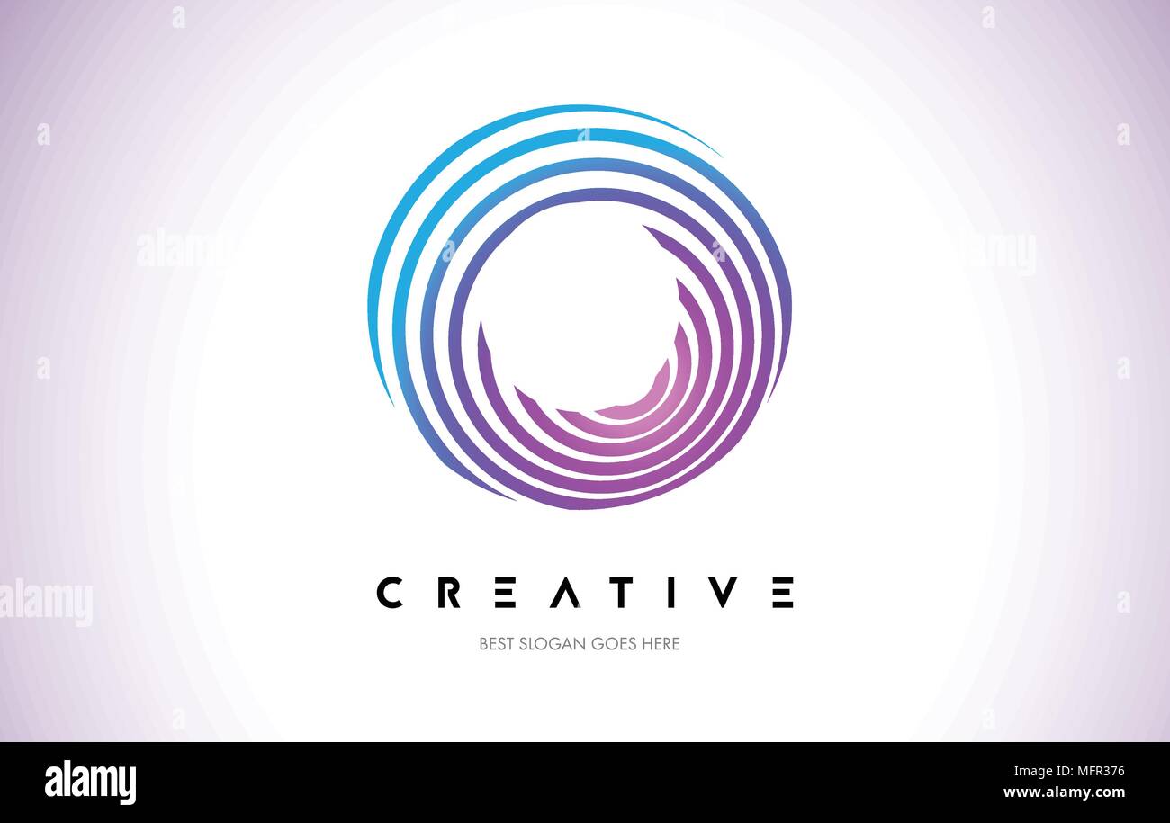 O Lines Warp Logo Design.Vector Letter Icon Made with Purple Circular ...