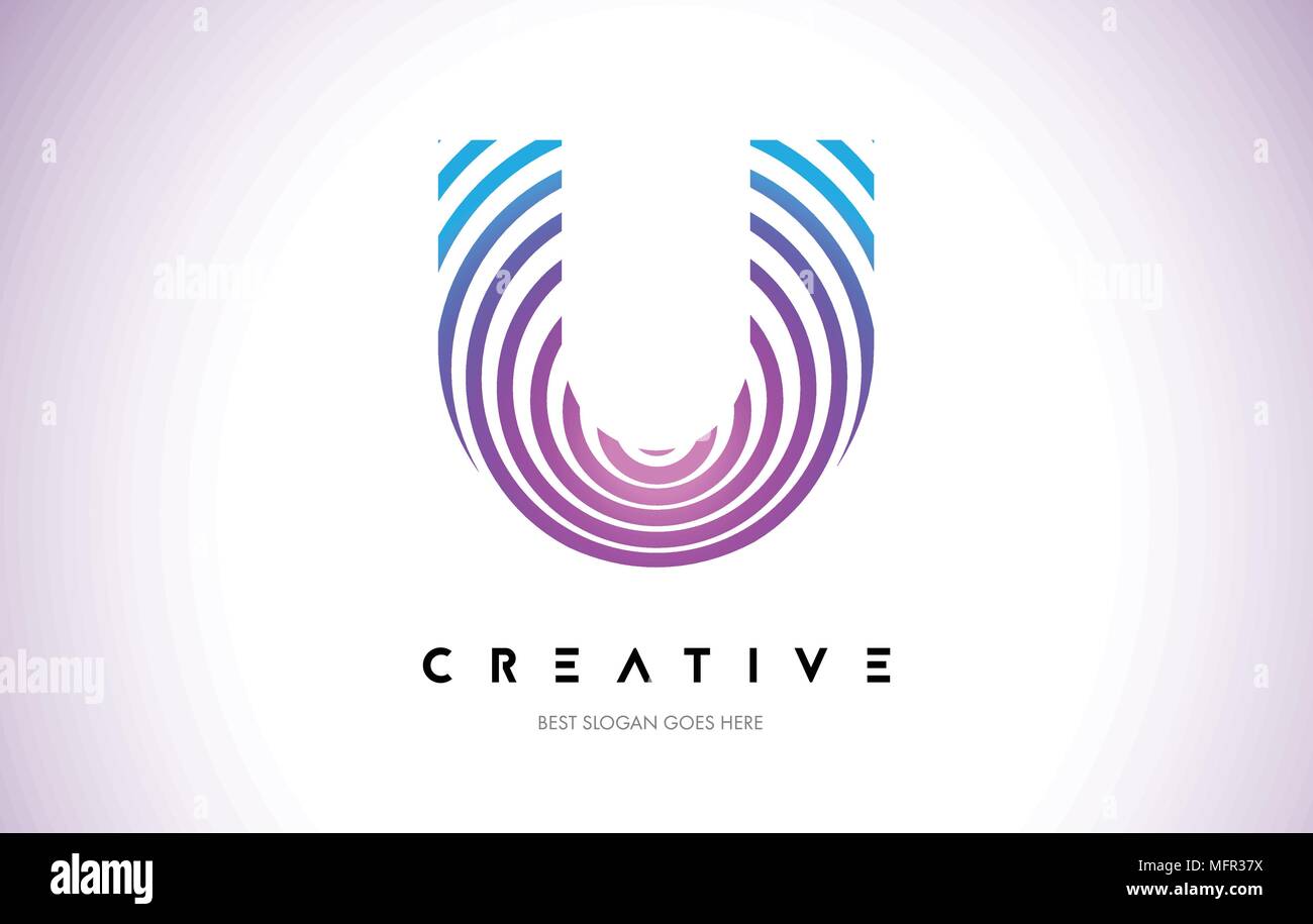 U Lines Warp Logo Design.Vector Letter Icon Made with Purple Circular ...