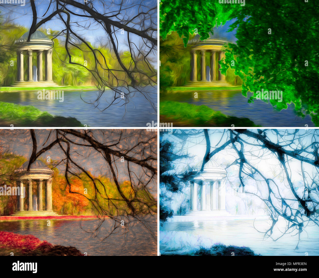 FOUR SEASONS CONCEPT: The Apollo Temple in the grounds of  Nymphenburg Palace Stock Photo