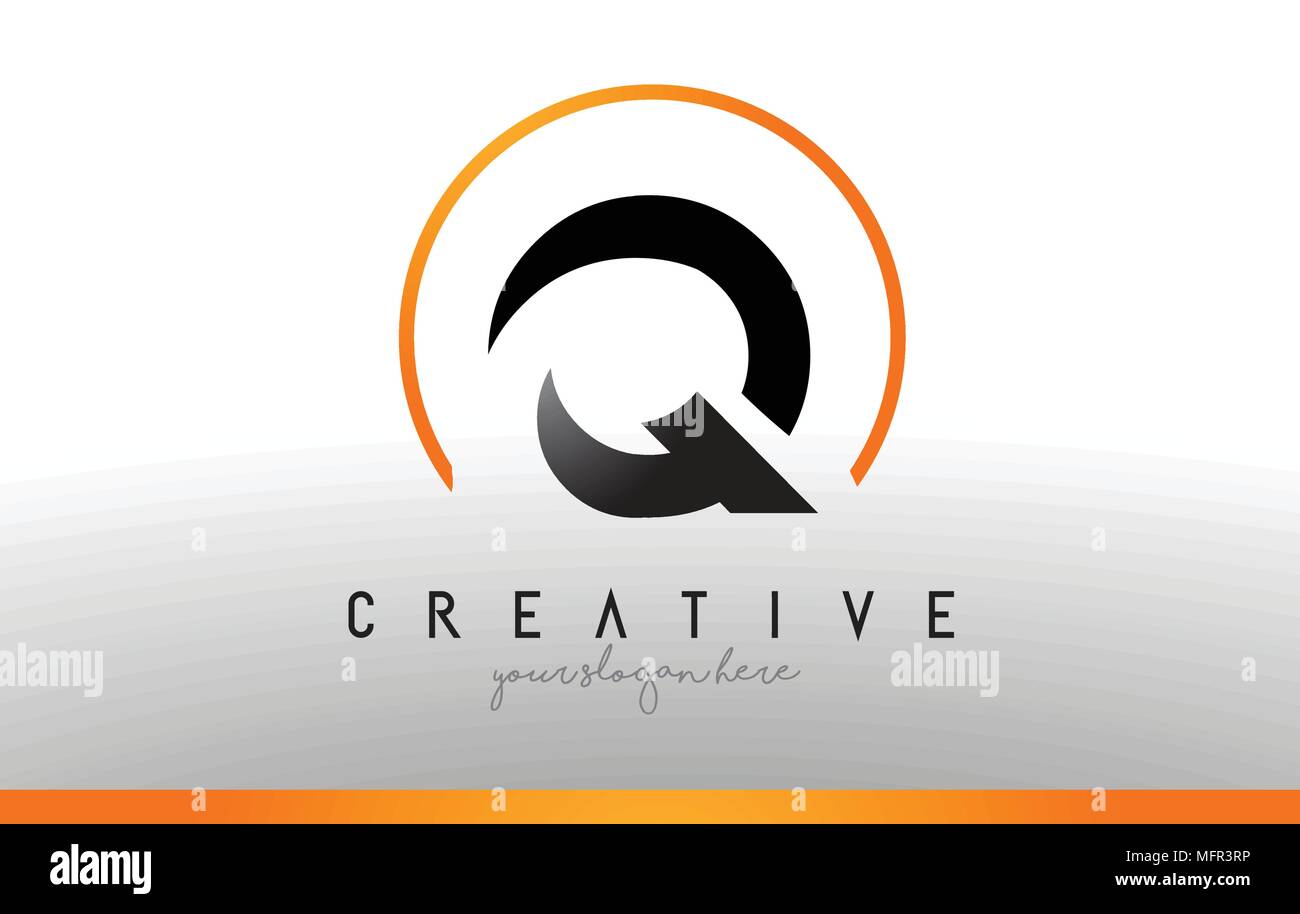 Q Letter Logo Design with Black Orange Color. Cool Modern Icon Letters