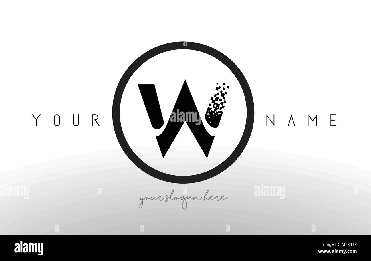 W Logo Letter with Digital Pixel Tech Design Vector and Black Circle ...