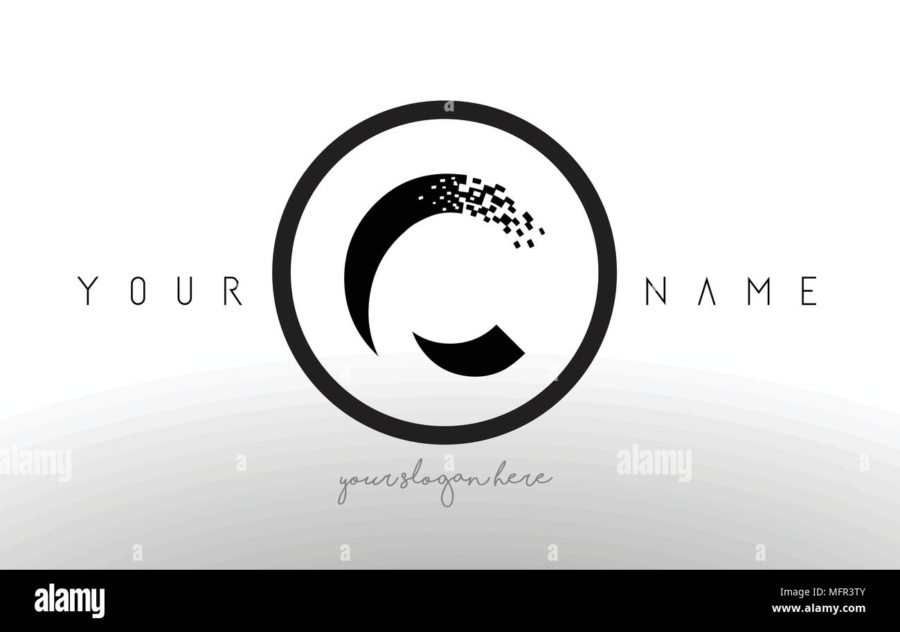 C Logo Letter with Digital Pixel Tech Design Vector and Black Circle ...