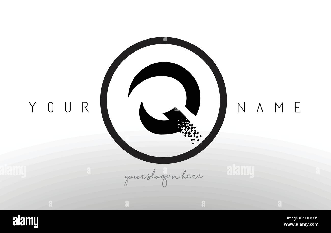 Q Logo Letter with Digital Pixel Tech Design Vector and Black Circle ...