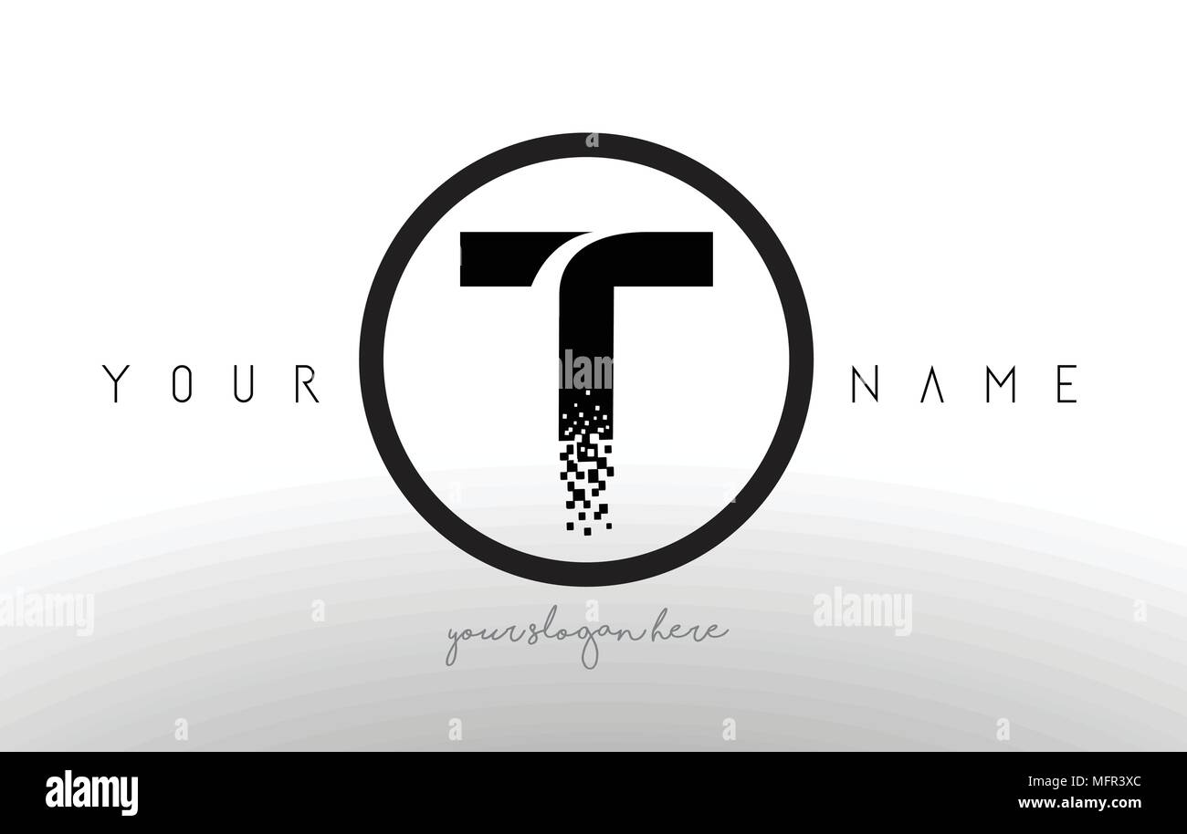 T Logo Letter with Digital Pixel Tech Design Vector and Black Circle ...