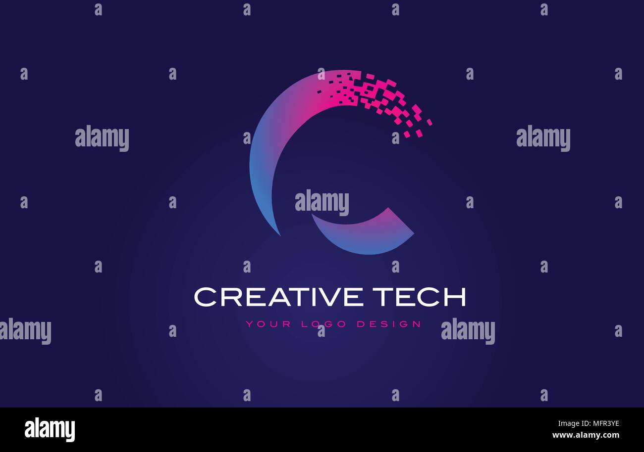 C Initial Letter Logo Design with Digital Pixels in Blue and Purple ...