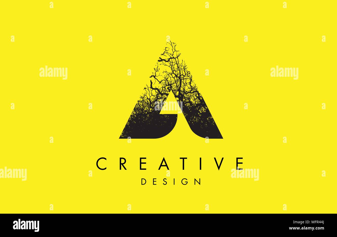 A Logo Letter Made From Black Tree Branches. Tree Letter Design with ...
