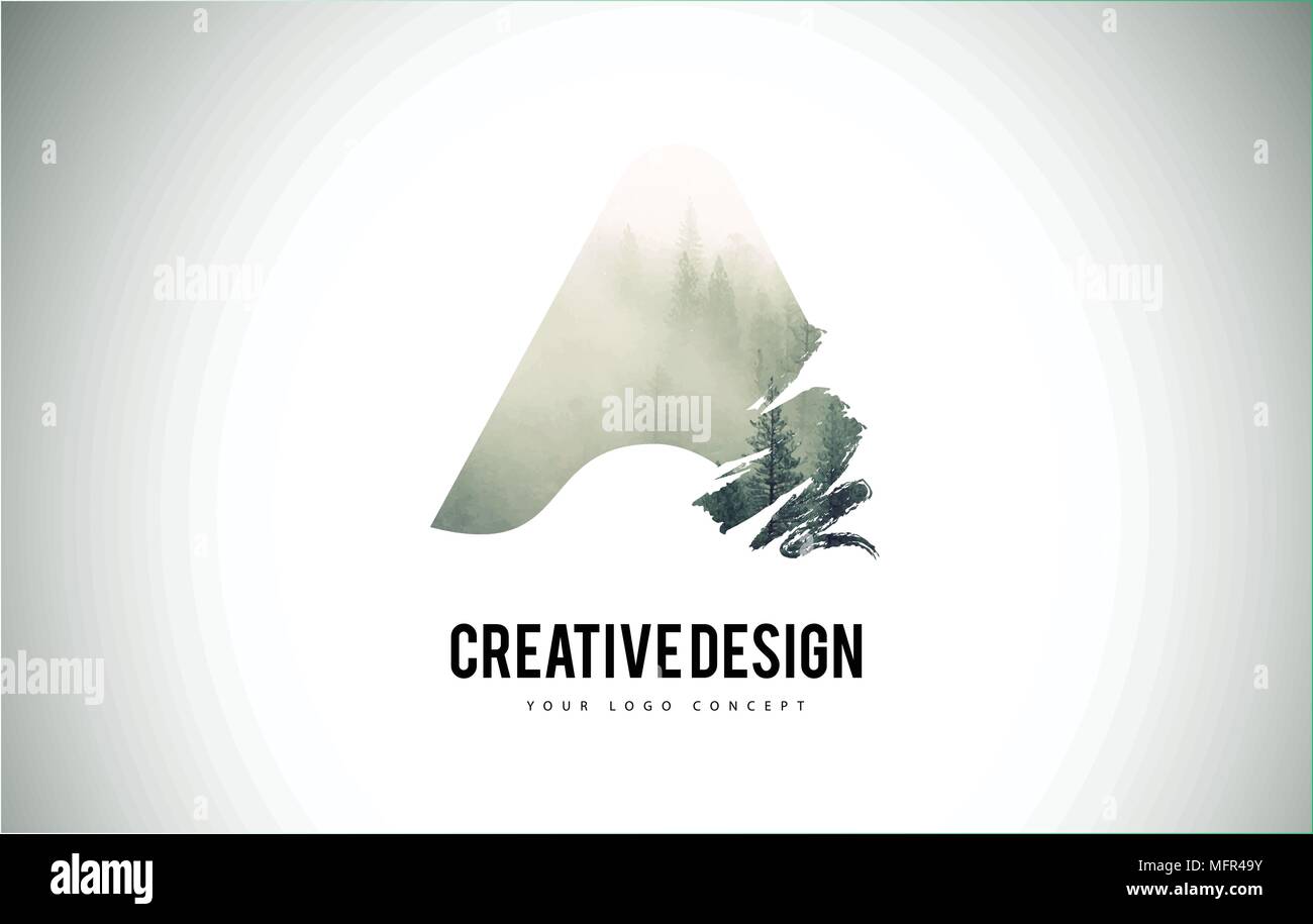 A Letter Brush with Forest Fog Texture. Forest Trees Letter Logo Design ...