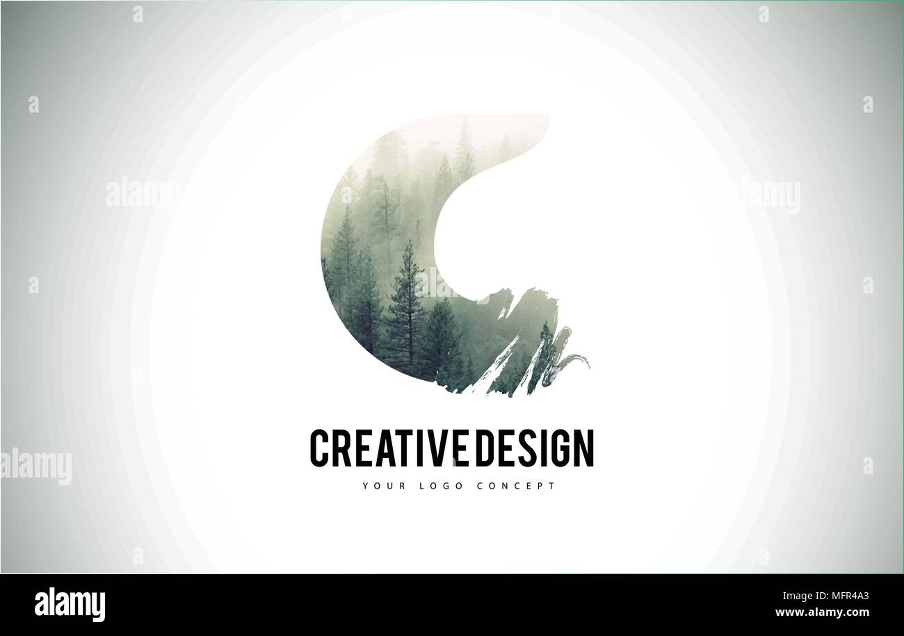 C Letter Brush with Forest Fog Texture. Forest Trees Letter Logo Design ...