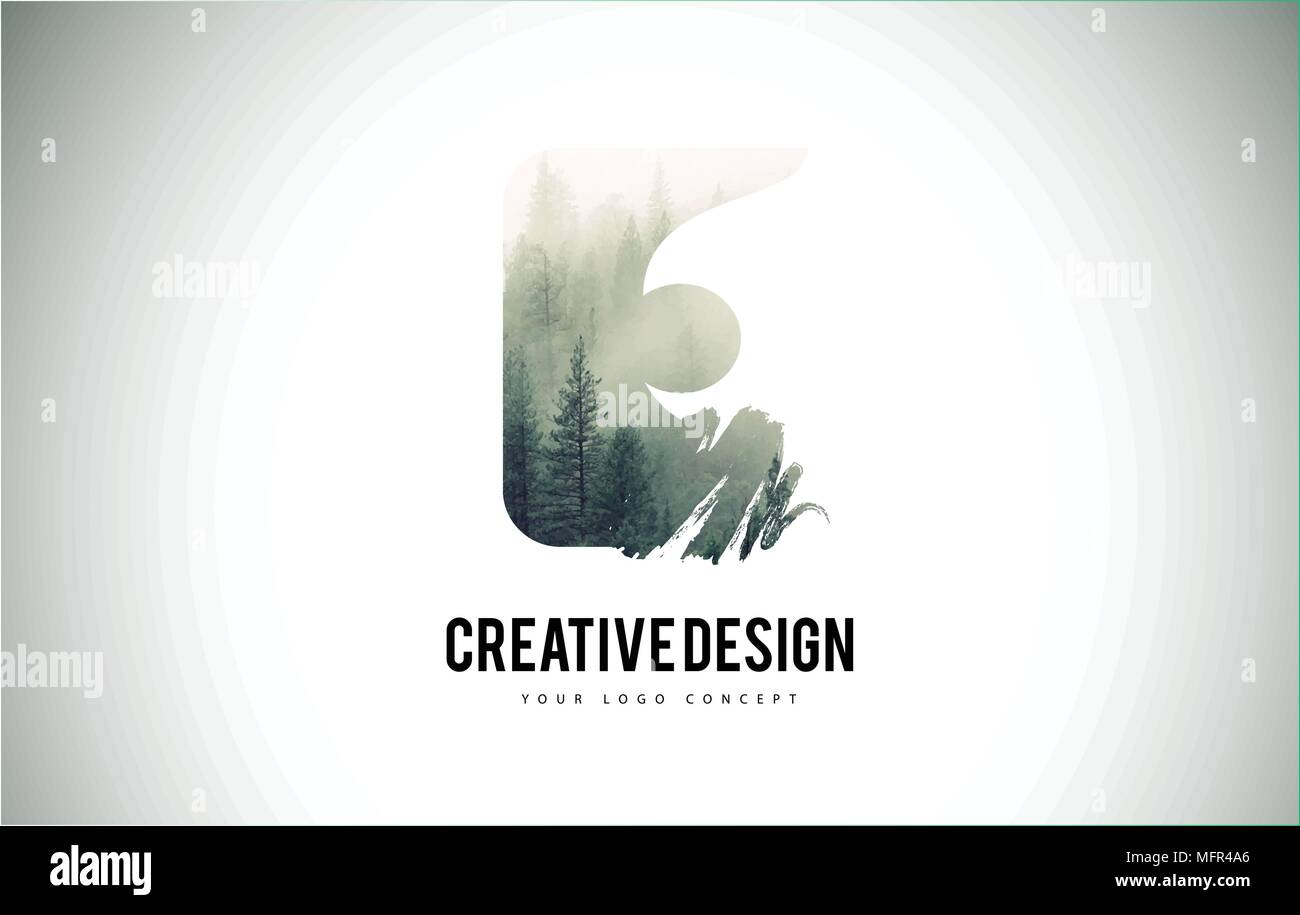 E Letter Brush with Forest Fog Texture. Forest Trees Letter Logo Design ...
