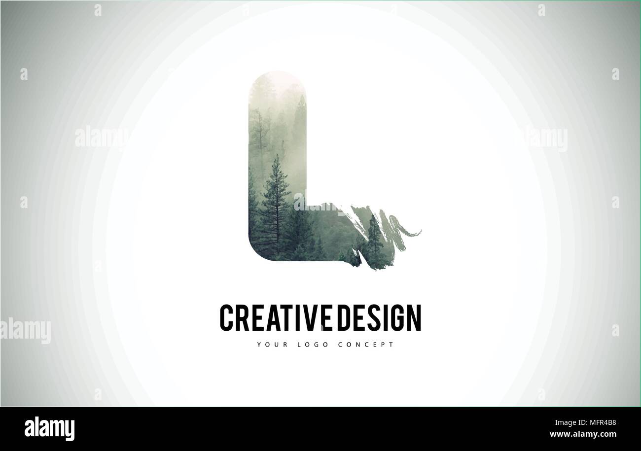 L Letter Brush with Forest Fog Texture. Forest Trees Letter Logo Design ...