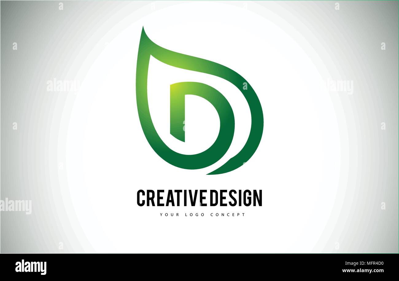 D Leaf Logo Letter Design with Green Leaf Outline Vector Illustration ...