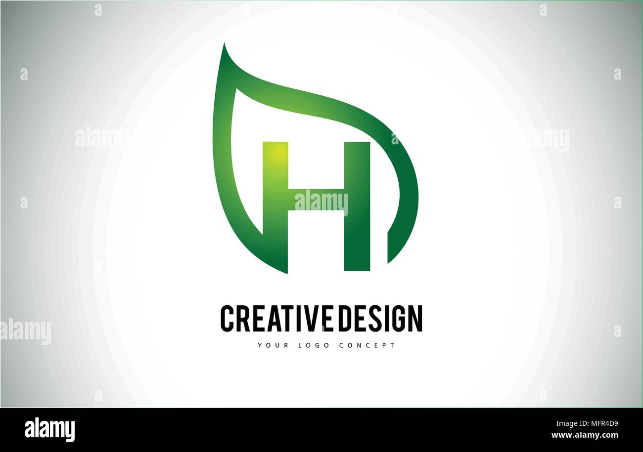 H Leaf Logo Letter Design with Green Leaf Outline Vector Illustration ...