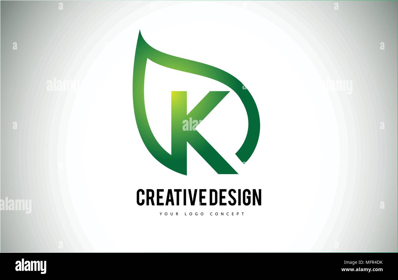 K Leaf Logo Letter Design with Green Leaf Outline Vector Illustration ...