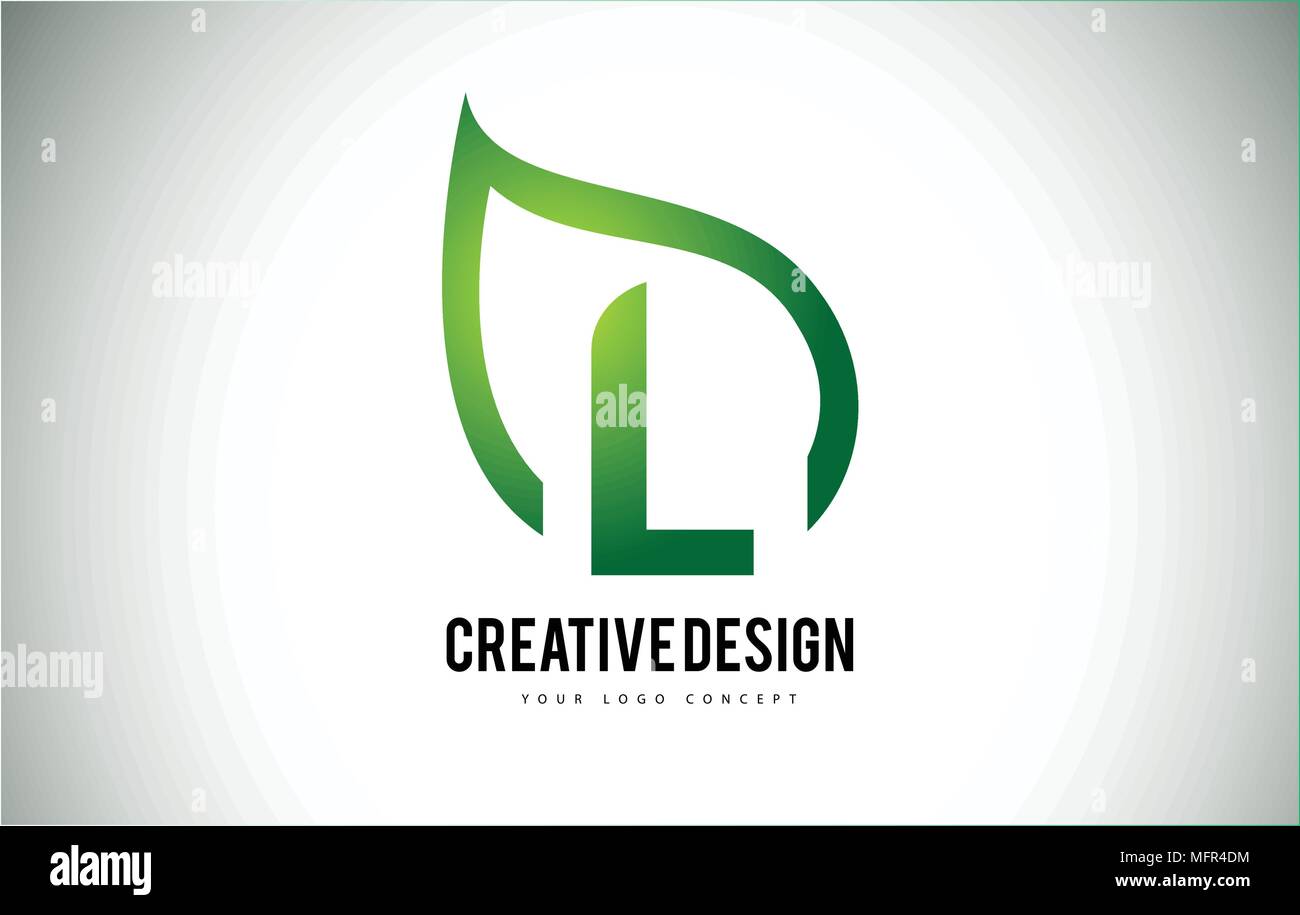 L Leaf Logo Letter Design with Green Leaf Outline Vector Illustration ...