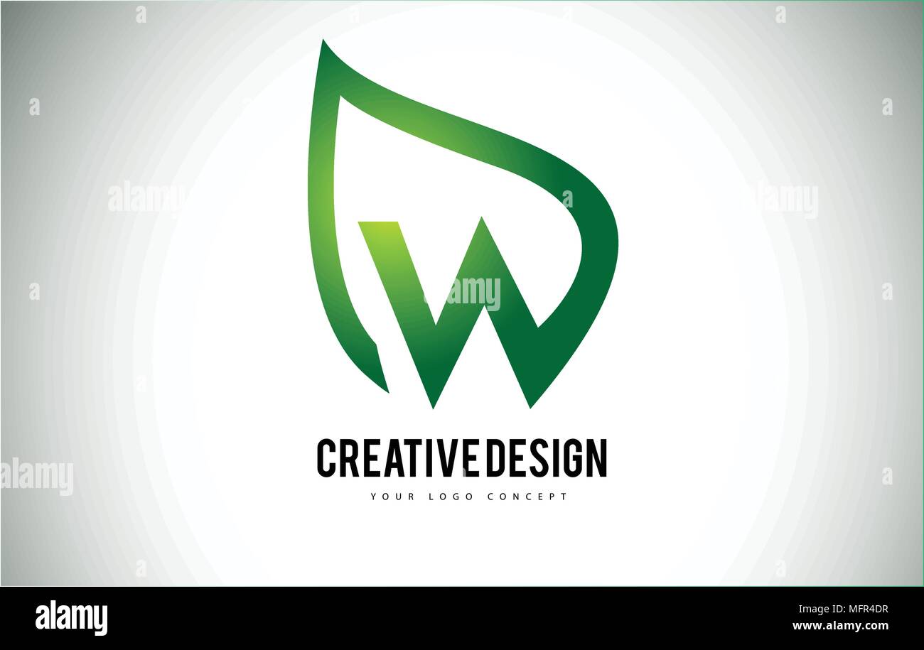 W Leaf Logo Letter Design with Green Leaf Outline Vector Illustration ...