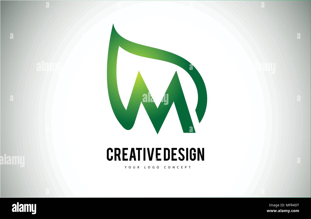 M Leaf Logo Letter Design with Green Leaf Outline Vector Illustration ...