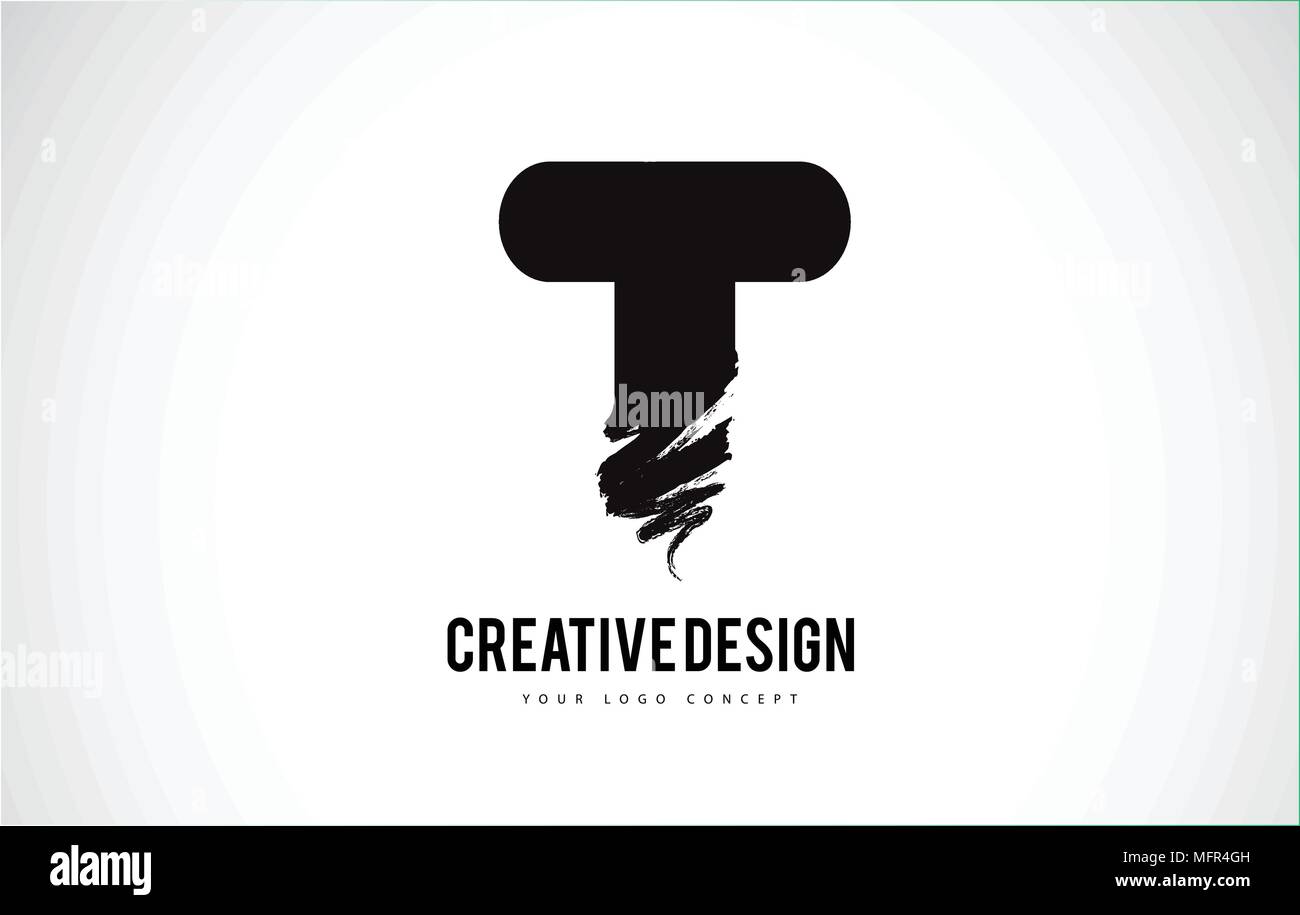 T Letter Design Brush Paint Stroke. Letter Logo with Black Paintbrush ...