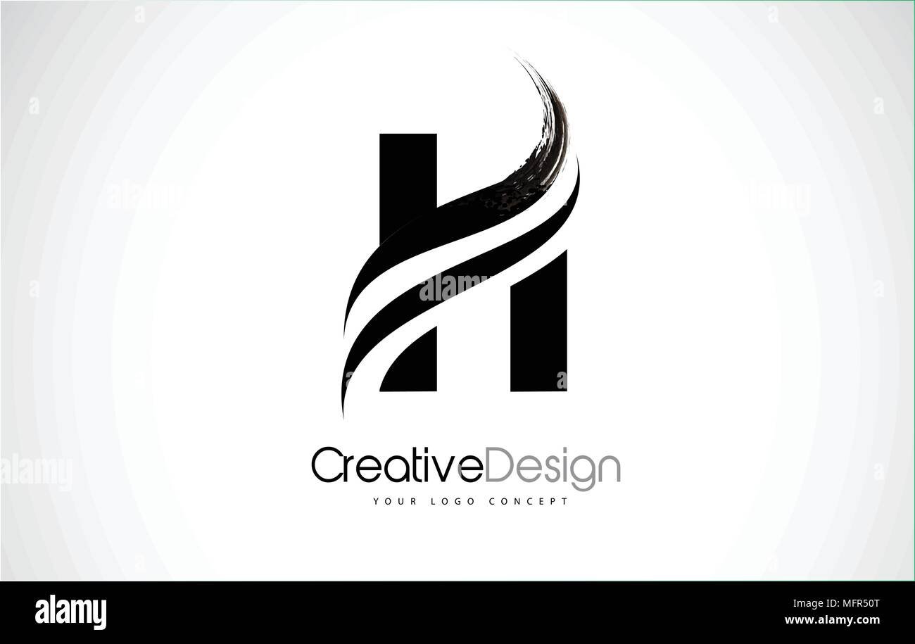 H Letter Design Brush Paint Stroke. Letter Logo with Black Paintbrush ...