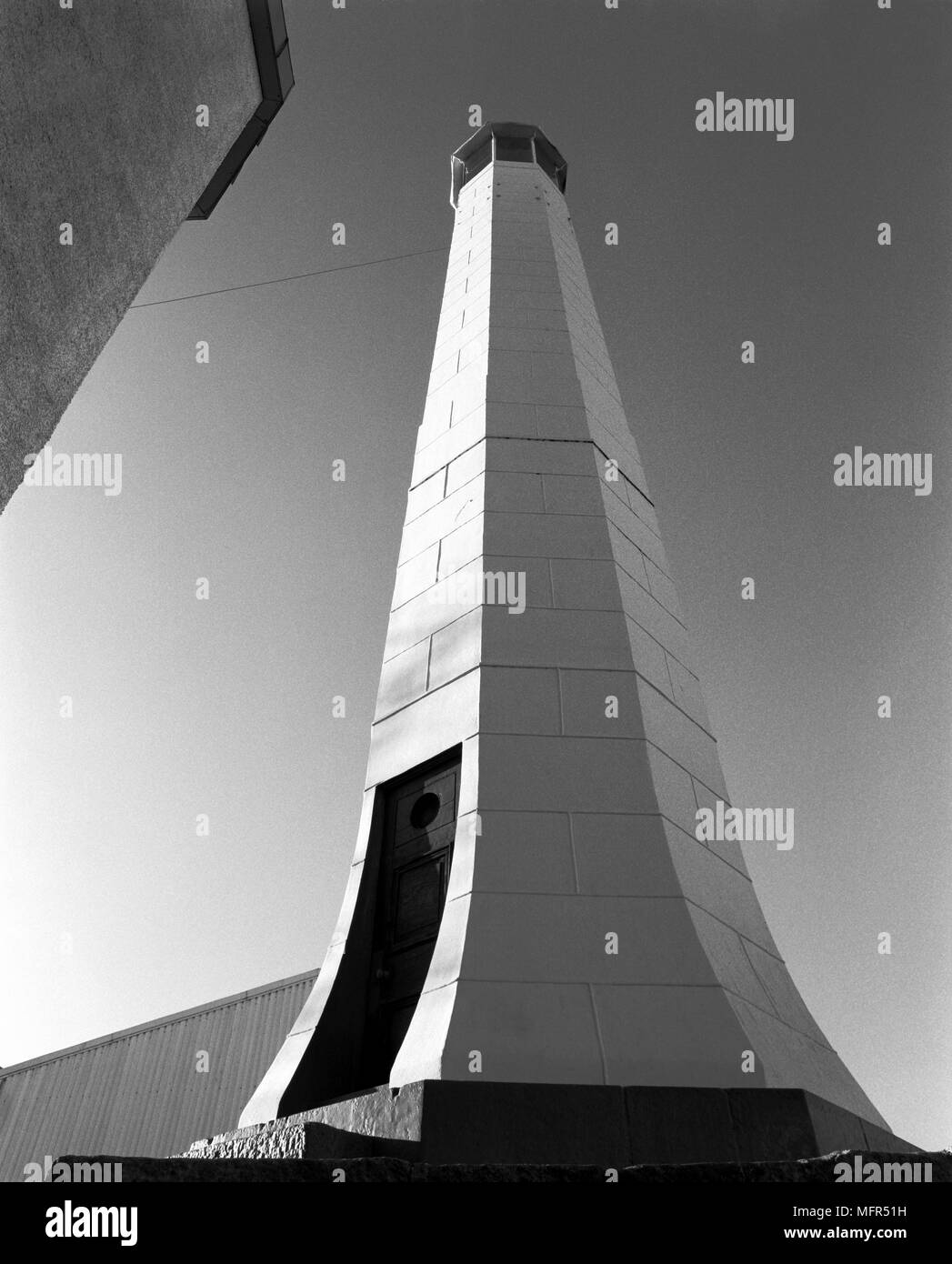 Black and white white-angle view of a beacon in Tory, Aberdeen. Stock Photo
