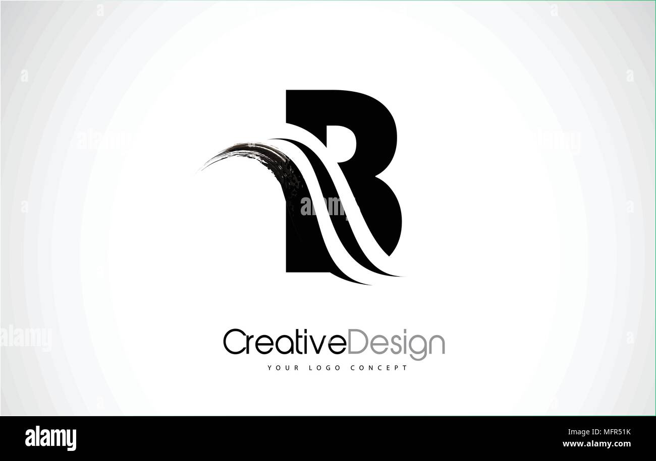 B Letter Design Brush Paint Stroke. Letter Logo with Black Paintbrush ...