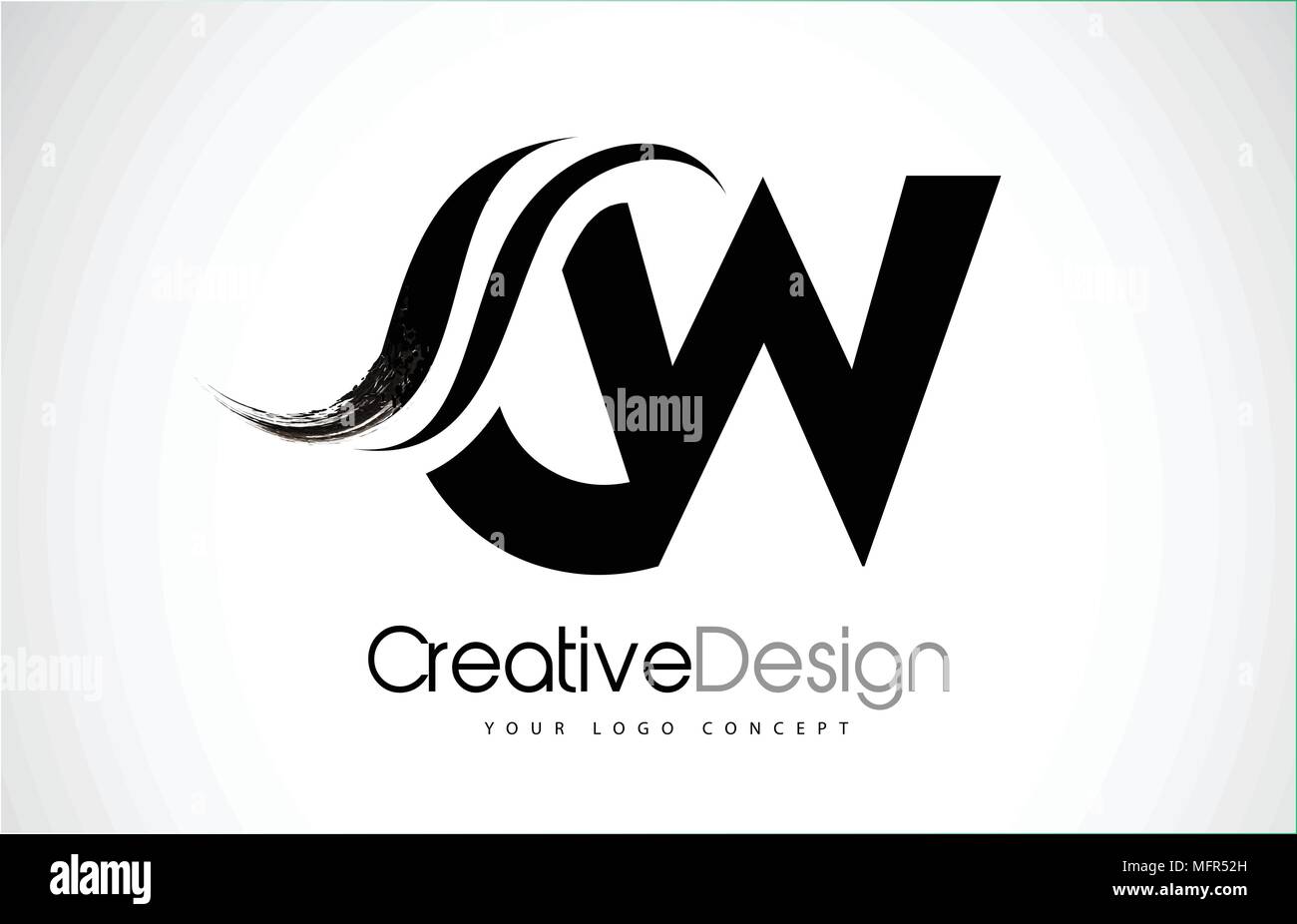 CW C W Creative Modern Black Letters Logo Design with Brush Swoosh Stock Vector