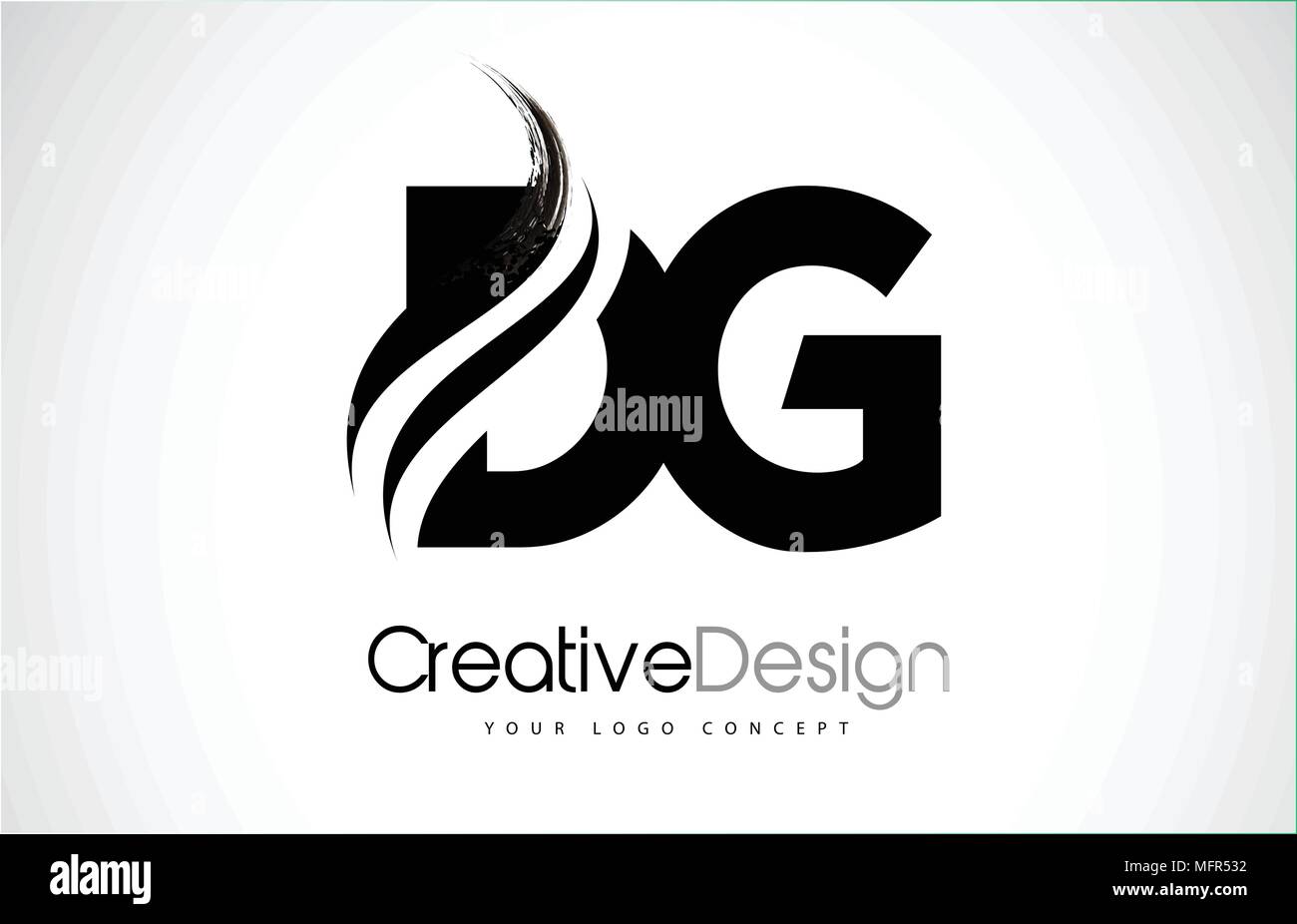 DG D G Creative Modern Black Letters Logo Design with Brush Swoosh Stock Vector