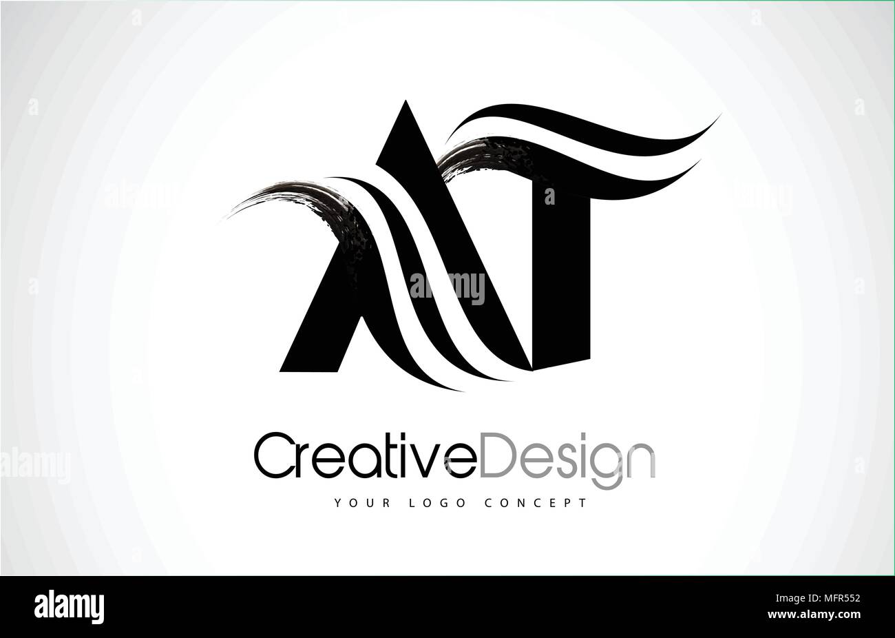 AT A T Creative Modern Black Letters Logo Design with Brush Swoosh ...