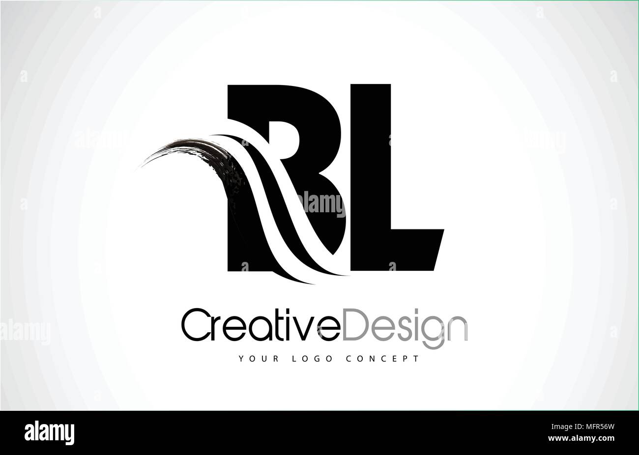 BL B L Creative Modern Black Letters Logo Design with Brush Swoosh Stock Vector