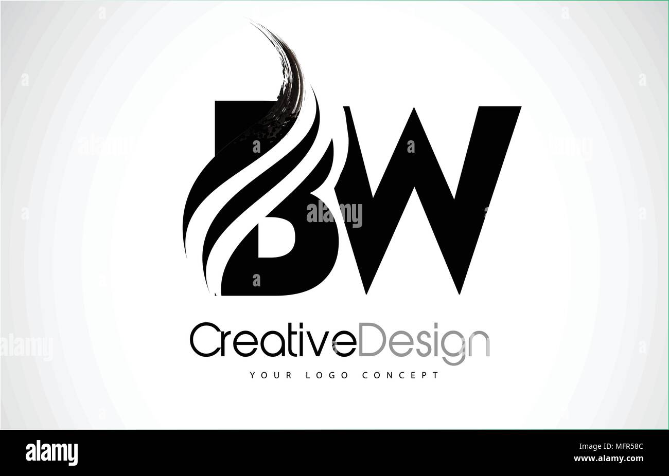 BW B W Creative Modern Black Letters Logo Design with Brush Swoosh Stock Vector