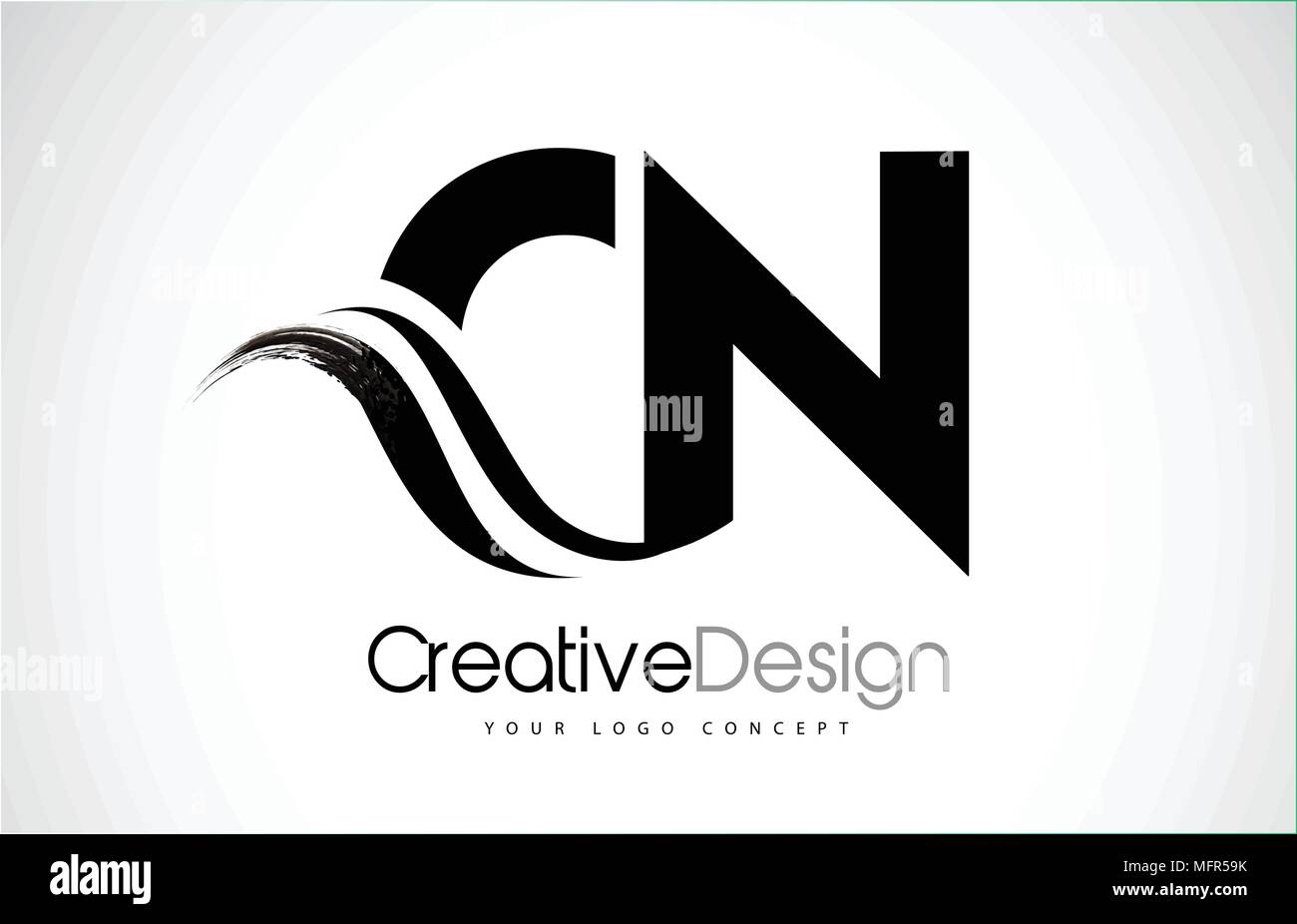 CN C N Creative Modern Black Letters Logo Design with Brush Swoosh