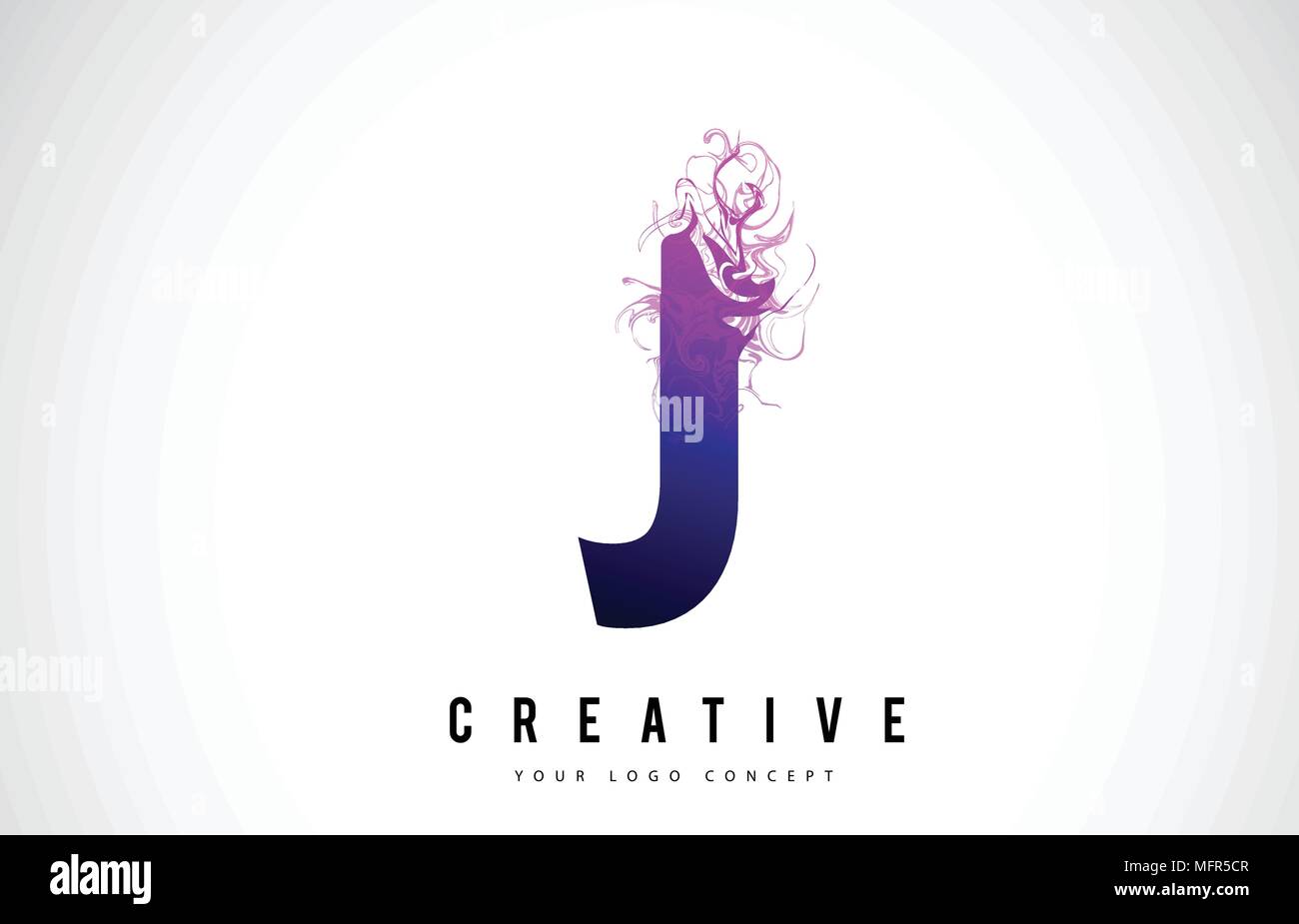 J Purple Letter Logo Design with Creative Liquid Effect Flowing Vector Illustration. Stock Vector