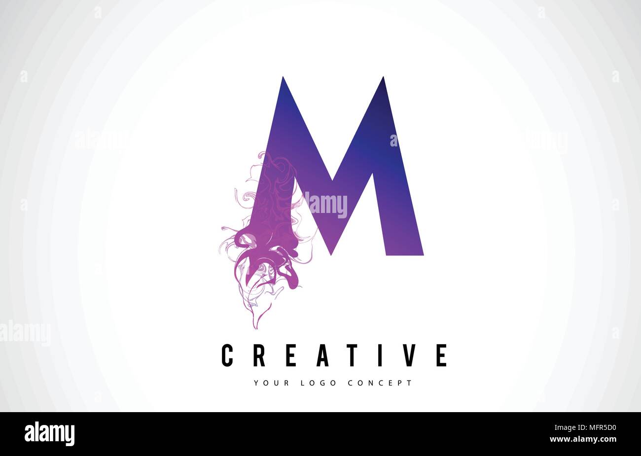 M Purple Letter Logo Design with Creative Liquid Effect Flowing Vector Illustration. Stock Vector