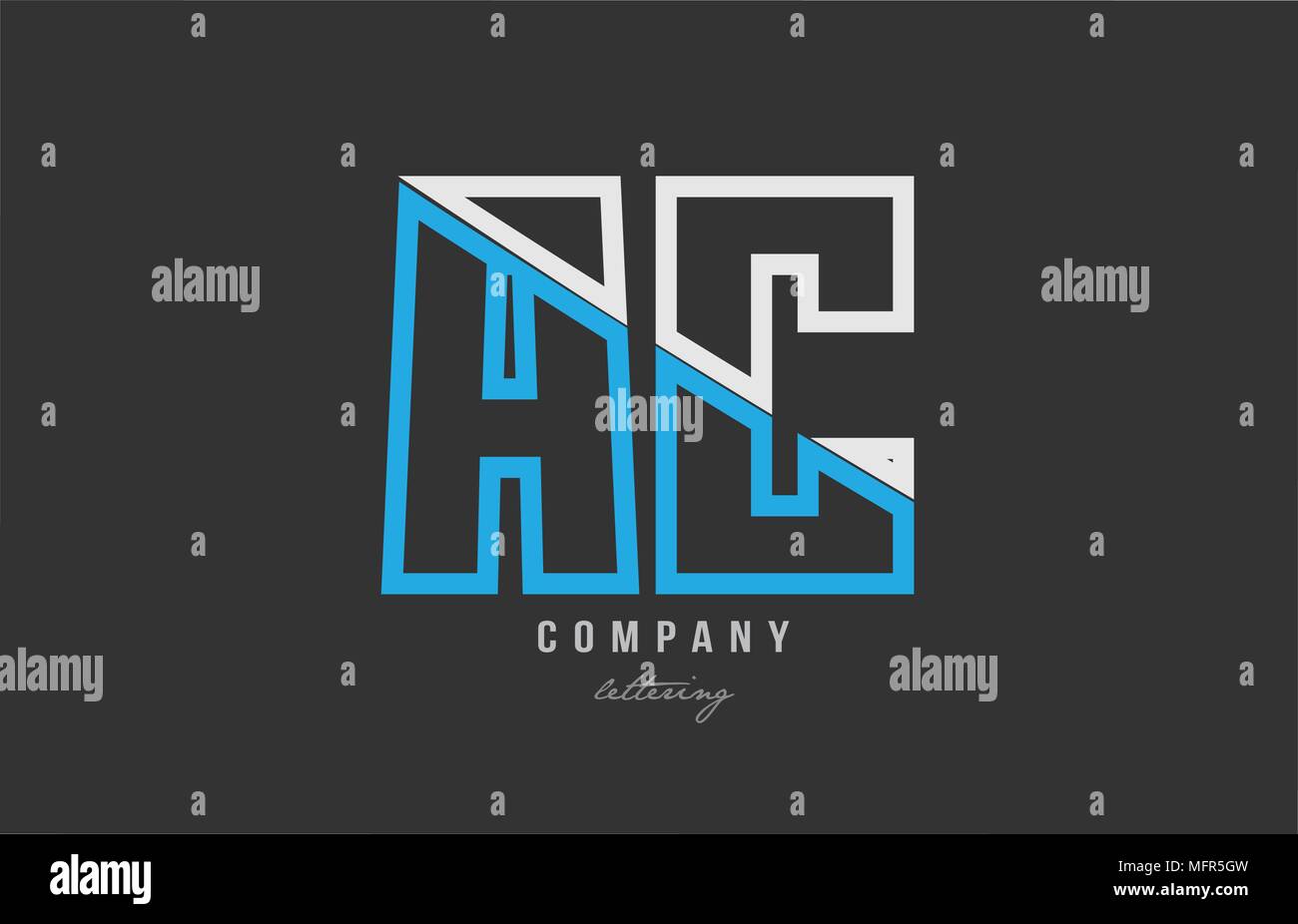 white blue alphabet letter ac a c logo combination design on black ...