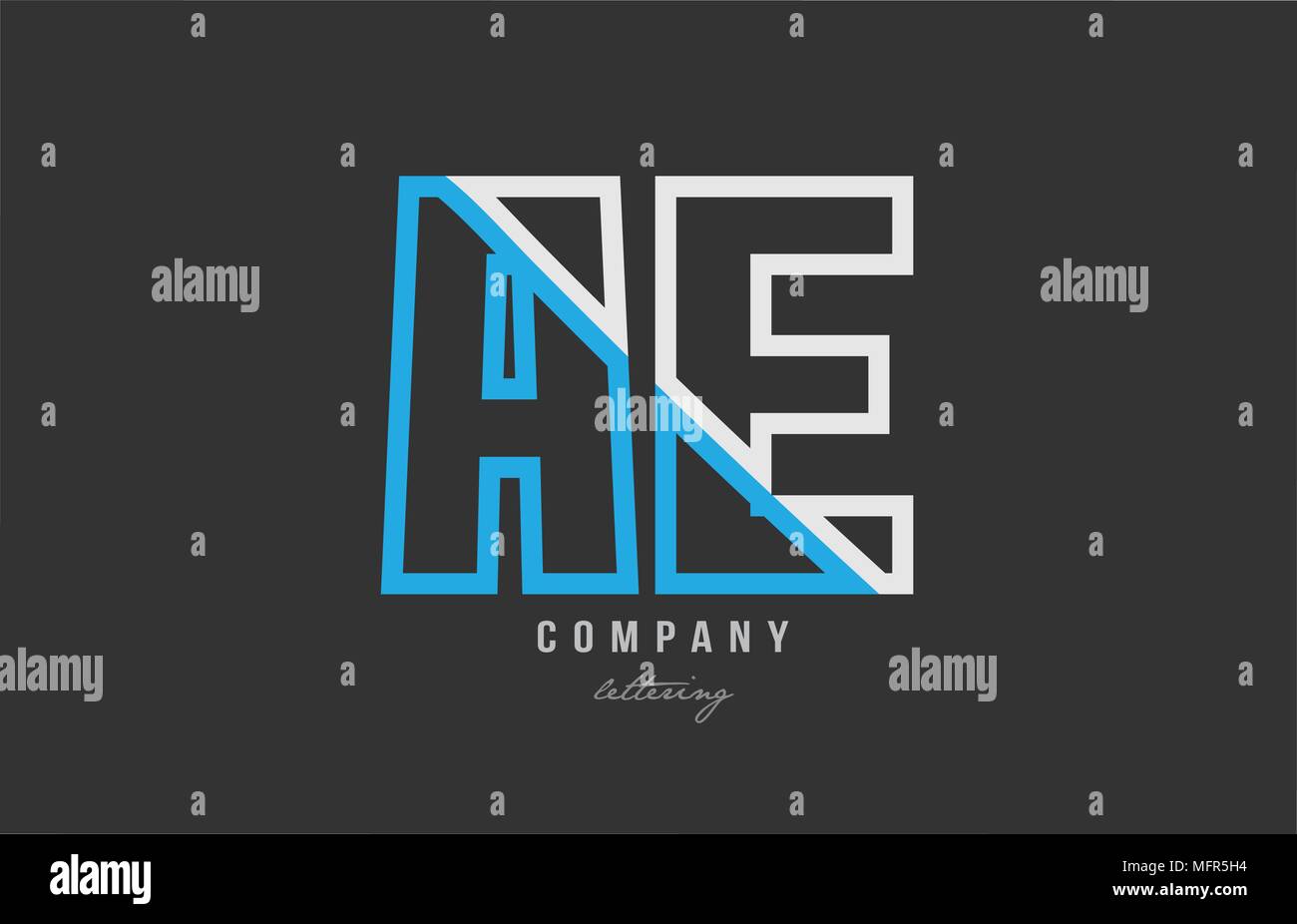 white blue alphabet letter ae a e logo combination design on black ...