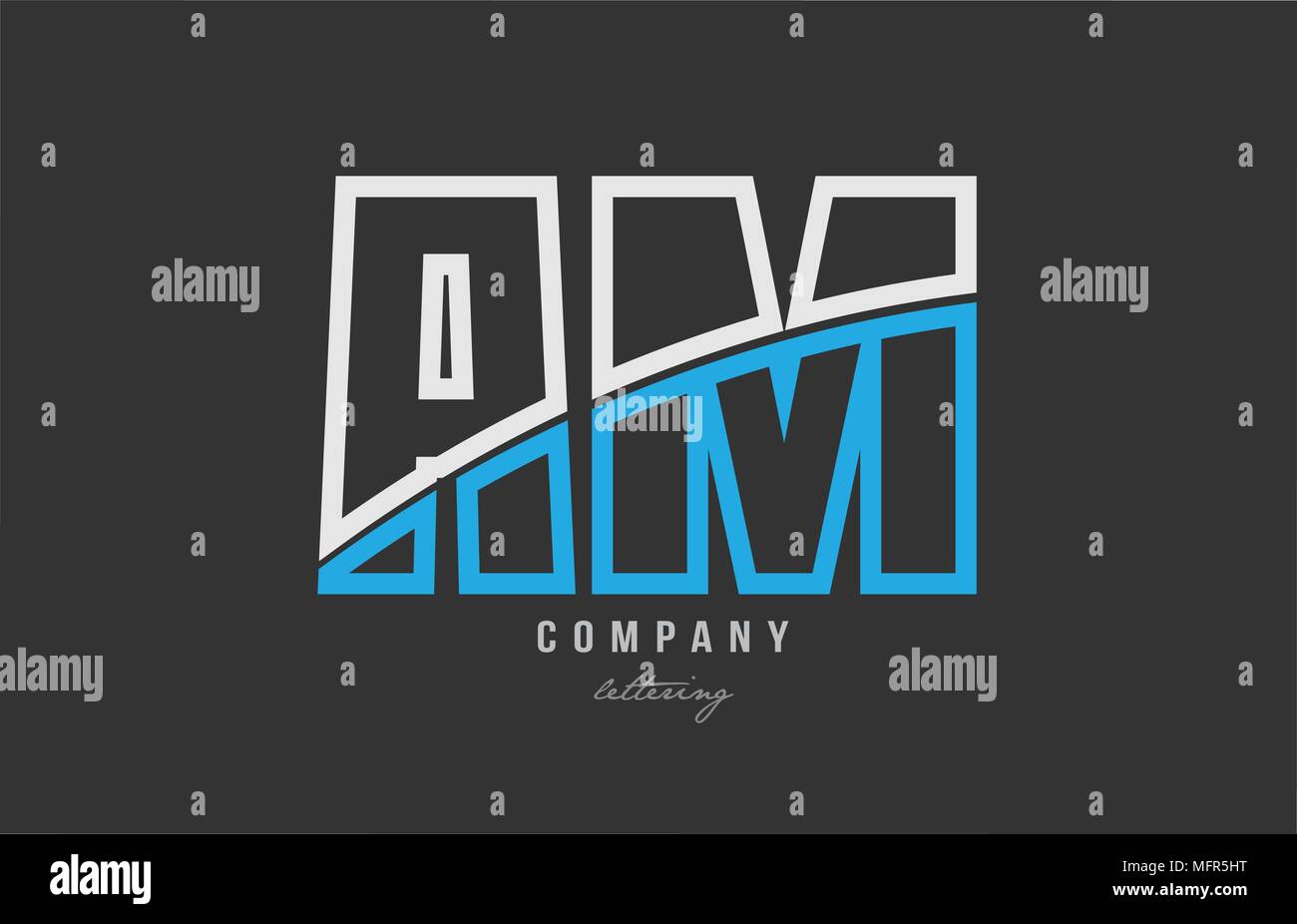 white blue alphabet letter am a m logo combination design on black ...