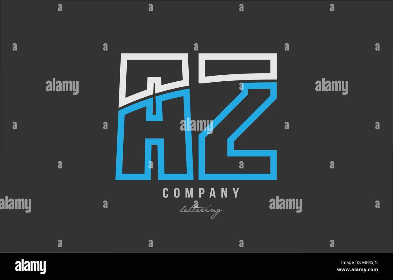 white blue alphabet letter az a z logo combination design on black ...