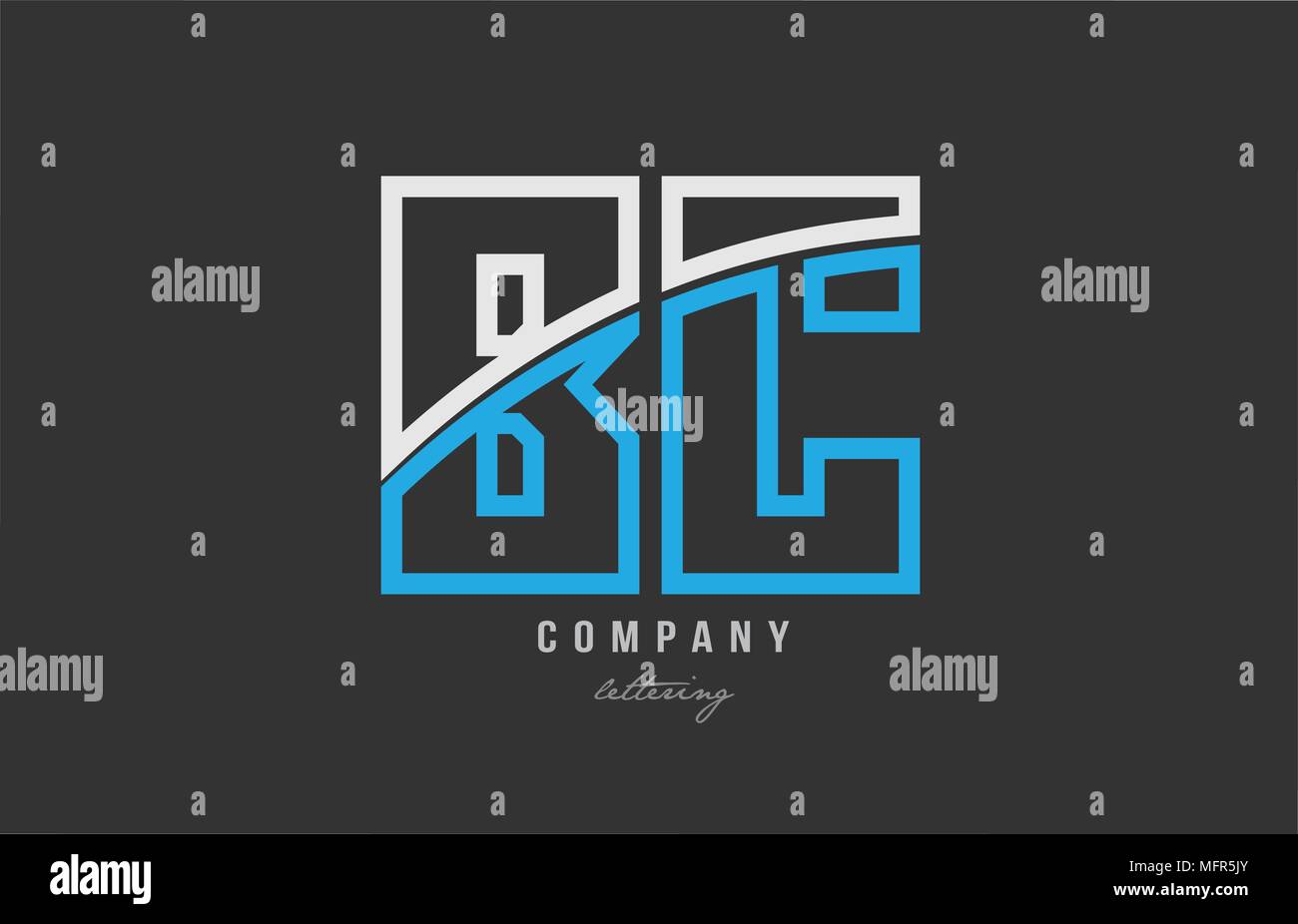 white blue alphabet letter bc b c logo combination design on black ...