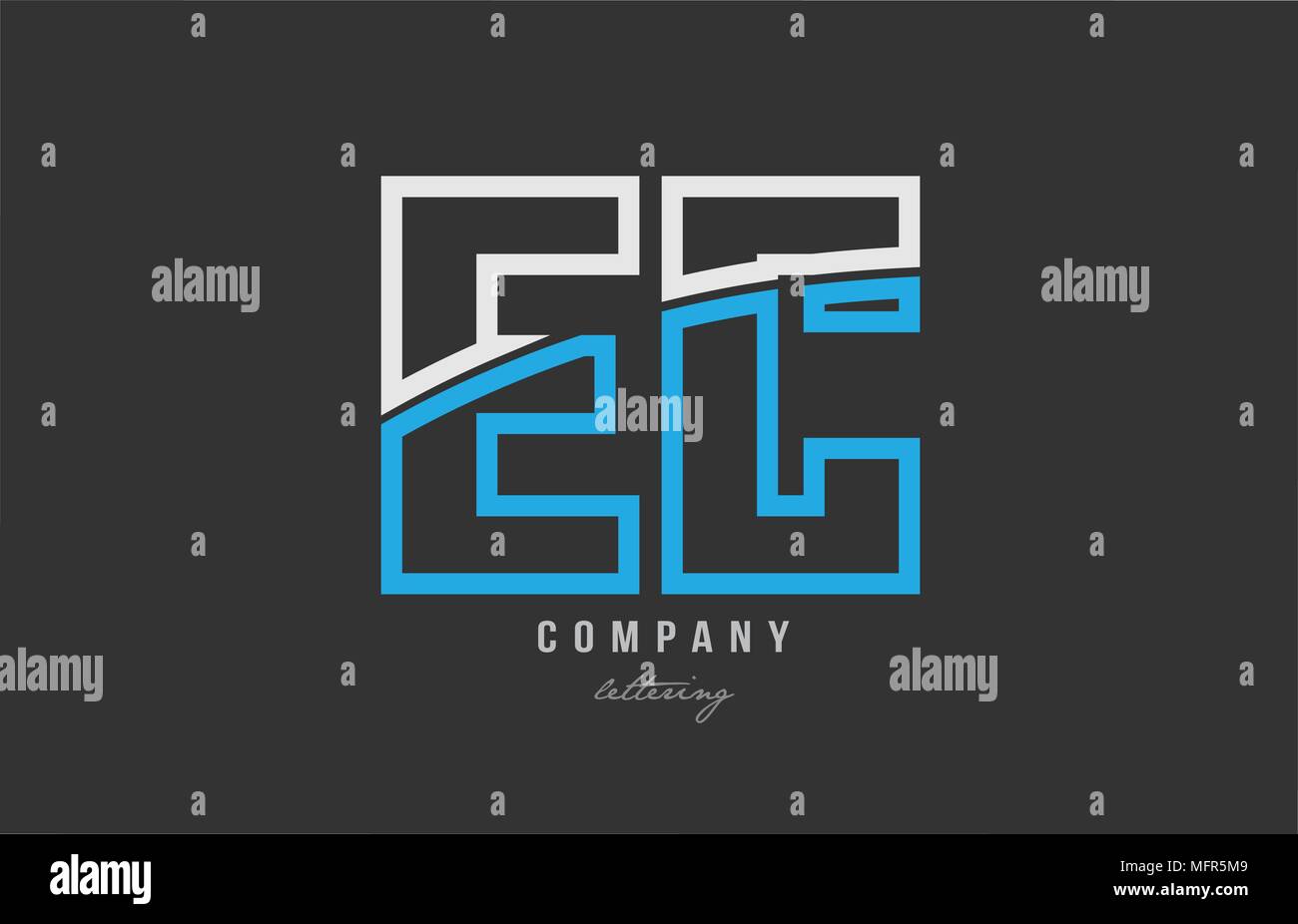 white blue alphabet letter ec e c logo combination design on black ...