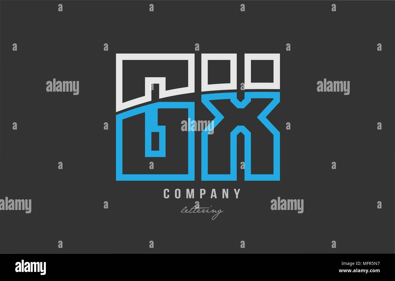 white blue alphabet letter gx g x logo combination design on black ...