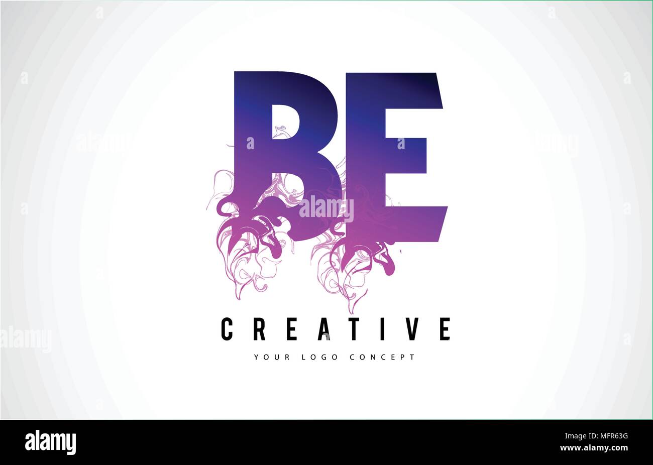 BE B E Purple Letter Logo Design with Creative Liquid Effect Flowing Vector Illustration. Stock Vector