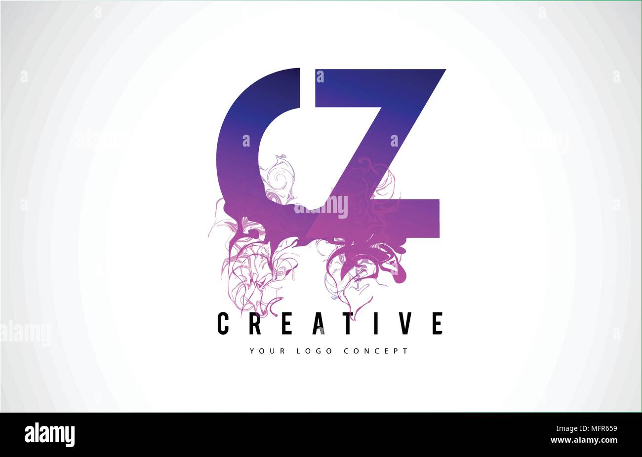 CZ C Z Purple Letter Logo Design with Creative Liquid Effect Flowing Vector Illustration. Stock Vector