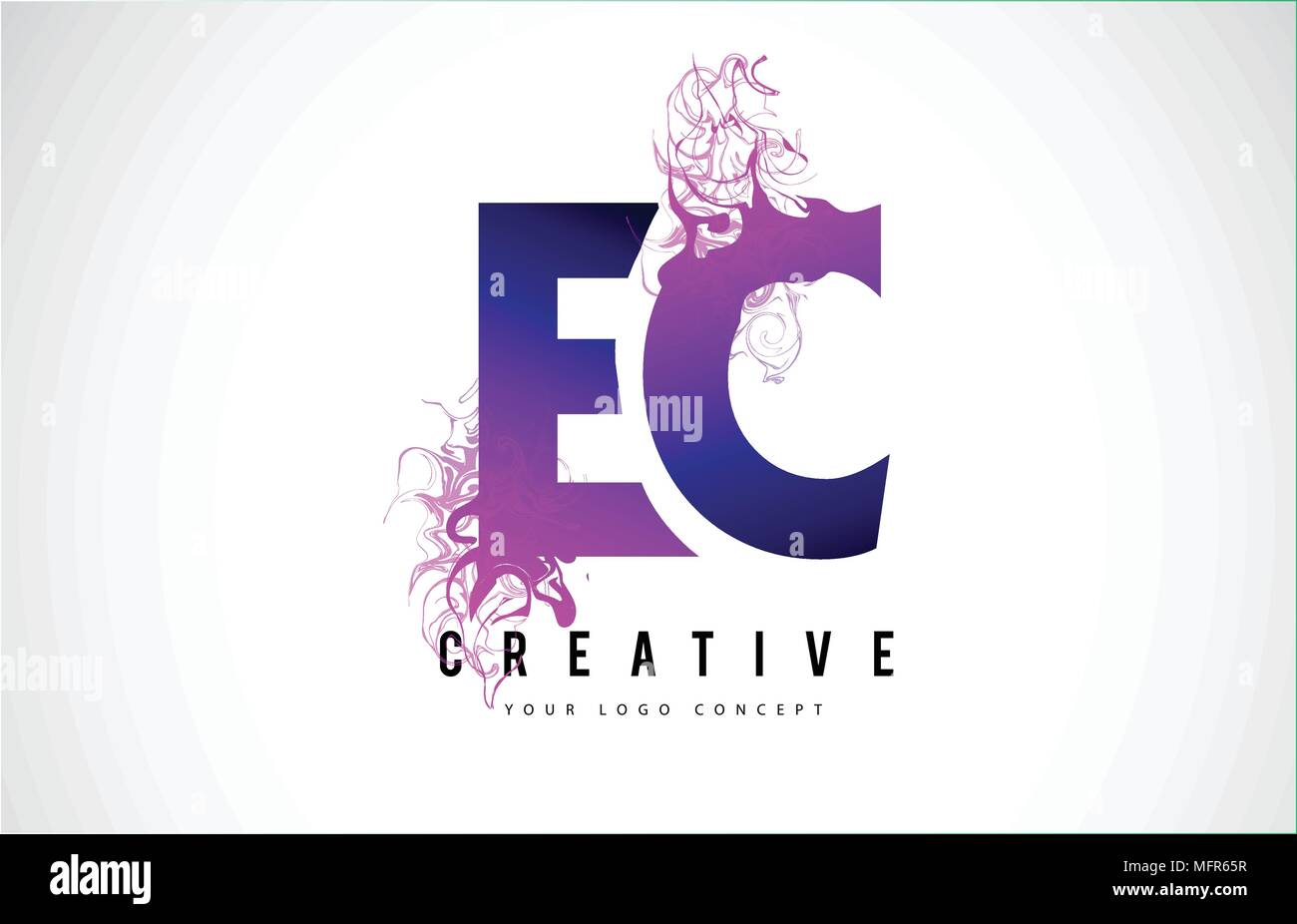 EC E C Purple Letter Logo Design with Creative Liquid Effect Flowing Vector Illustration. Stock Vector