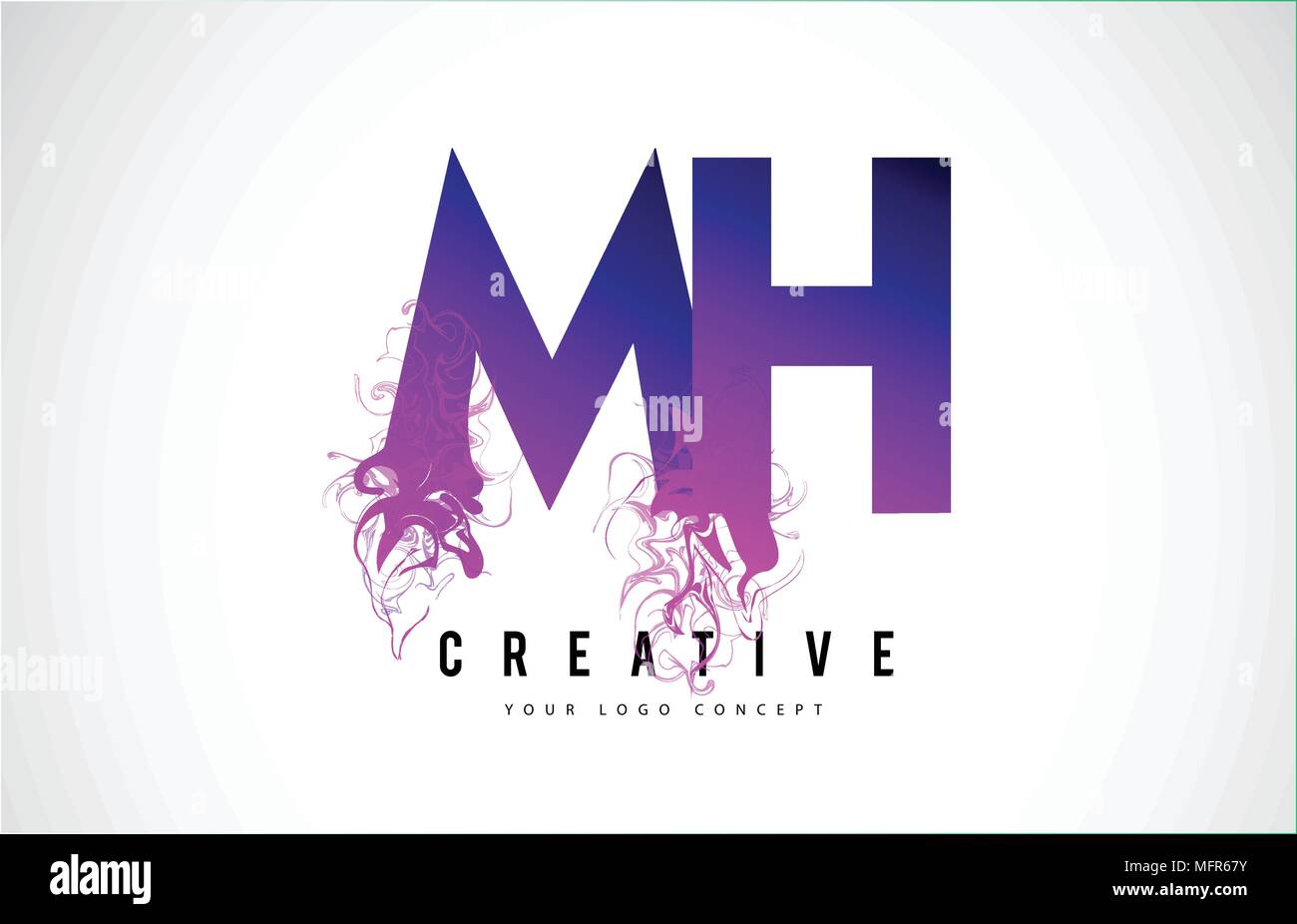 MH M H Purple Letter Logo Design with Creative Liquid Effect Flowing Vector Illustration. Stock Vector